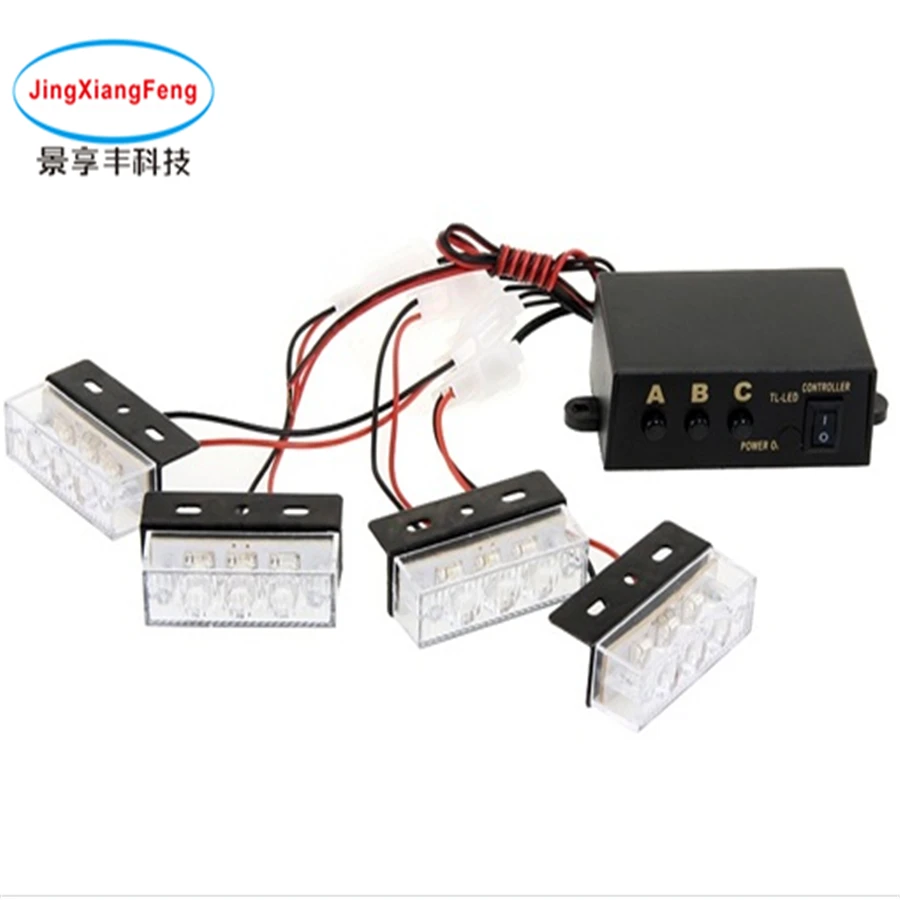 

4x3 LED Universal Car Warning Strobe Flash Warning EMS Police Light Firemen Emergency Light Lamp 3 Modes Red and Blue Lighting