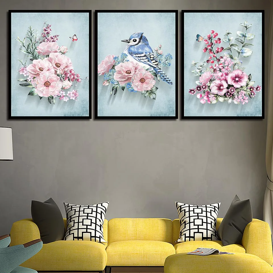 

Nordic Retro Spray Painting Art Print Canvas Watercolor Flower Bird Modular Wall Picture Poster Office Home Decoration Framework
