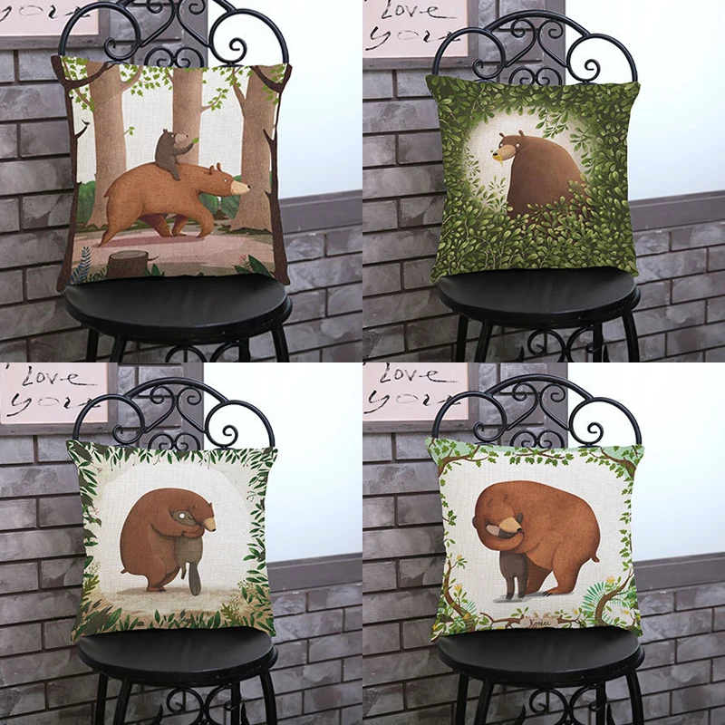 Ute جميل الدب الزخرفية غطاء الوسادة القطن الكتان غطاء مسند كنبة مربّع 45x45 سنتيمتر كيس وسادة المنزل مكتب سيارة ديكور للكنبة