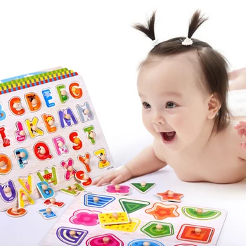 

30cm Baby Hand Grasp Wooden Puzzle Toy Alphabet Digit Learning Education Wood Jigsaw Kids Gift Early Educational Toys
