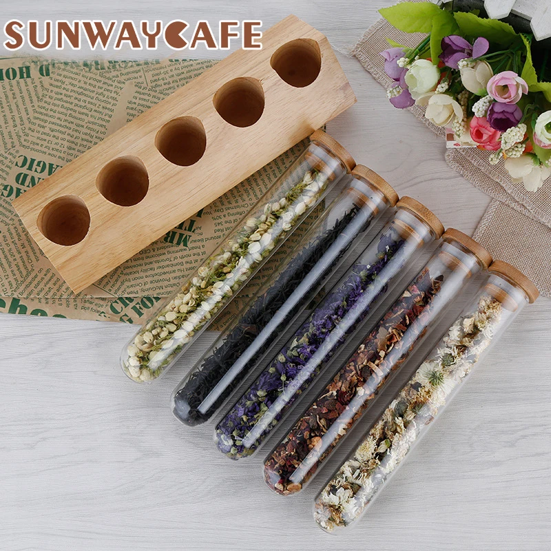 Creative Wooden Coffee Beans Flower Tea Display Rack Stand Cereals canister Glass Test Tube sealed Storage Decorative Ornaments