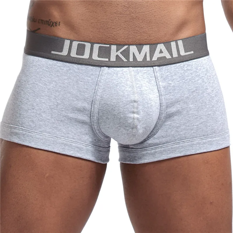 Бренд JOCKMAIL, мужское нижнее белье, трусы-боксеры, хлопок, низкая талия, сексуальные, комфортные, u-образные, мужские, дышащие, белые, мужское нижнее белье - Цвет: Серый