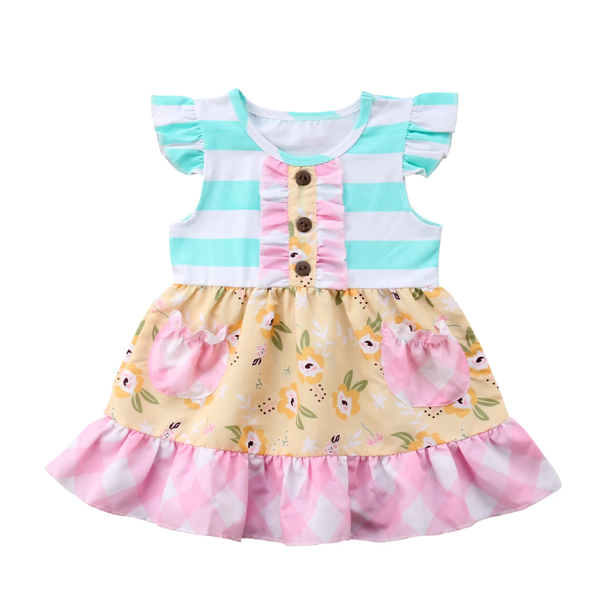 

Canis Newborn Kids Baby Girls Sleeveless Striped Flower Party Summer Dress Cute Baby Girl Sundress Cotton Casual Clothes 0-24M