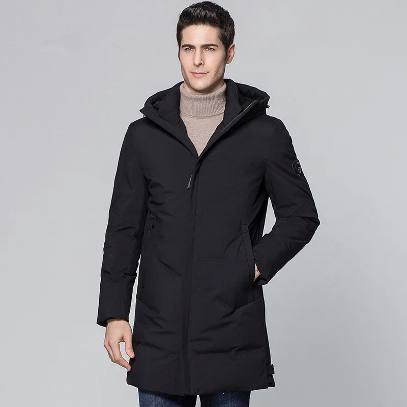 

Black men's down jacket winter 2018 new mid long men's down jacket with hat, thickened doudoune hiver homme, casual down jacket