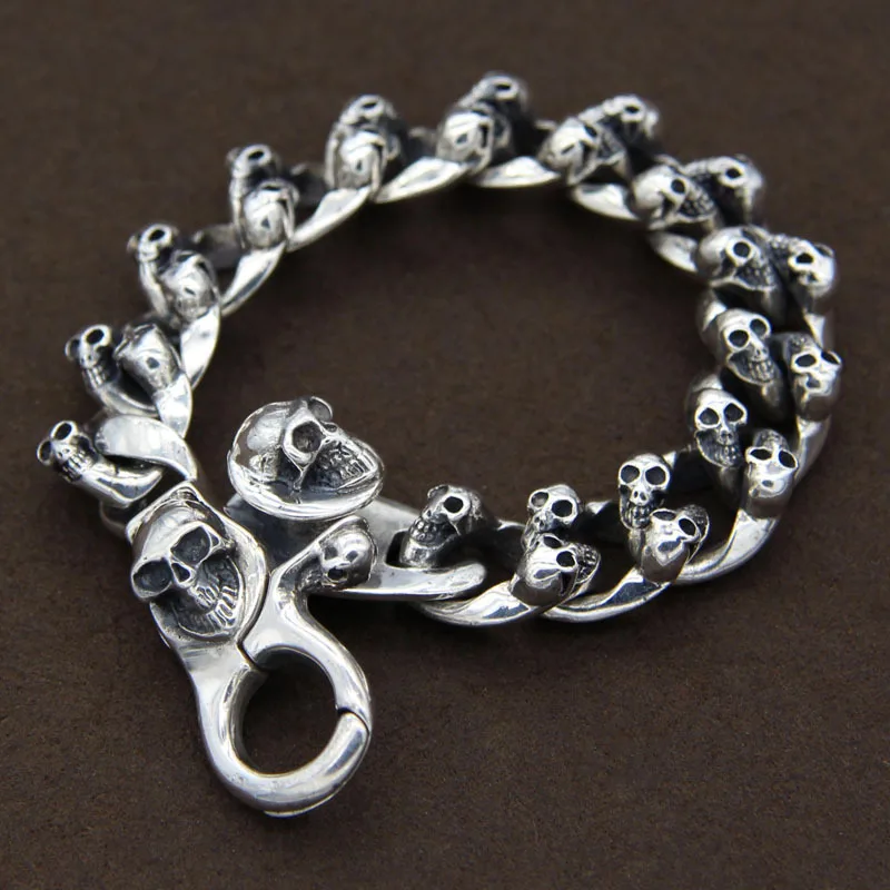 

S925 Sterling Silver Thai Silver Retro Skull Lobster Buckle Men And Women Fashion Bracelet