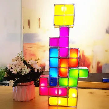 

7Colors DIY Tetris Puzzle Light Stackable LED Desk Lamp Constructible Block Night Light Retro Game Tower Baby Colorful Brick Toy