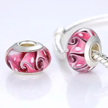 

Fascinating Silver Color Pink Murano Glass Beads Fit Original Pan Bracelets amp Bangle Authentic Accessories 1PCS HJ6302