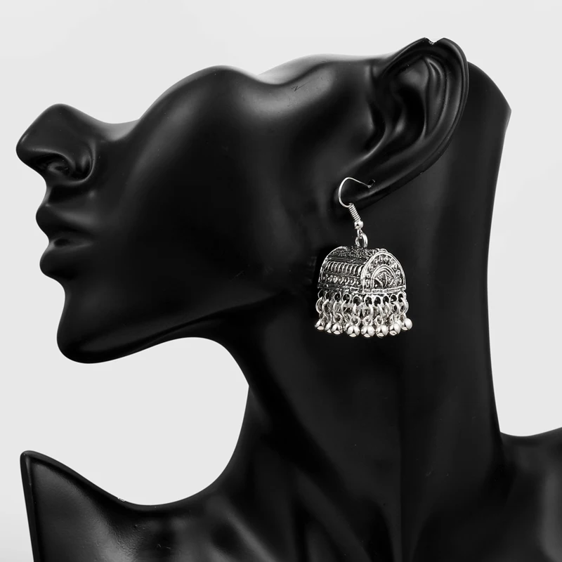 Цыганские ювелирные изделия в стиле ретро, этнические серебряные индийские серьги-гвоздики с бусинами в виде колокольчиков, серьги-капельки для женщин в богемном стиле