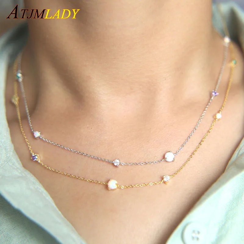 

Maxi Necklace Rushed Sale Collares Collier 2018 New 925 Sterling Opal Station Long Chain High Quality Fashion Women Jewelry