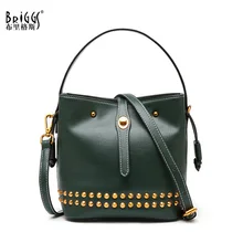 BRIGGS Vintage Genuine Leather Women Bags Rivet Bucket Small Messenger Bag Women Leather Handbags Luxury Shoulder Bags For Women BRIGGS Vintage Genuine Leather Women Bags Rivet Bucket Small Messenger Bag Women Leather Handbags Luxury Shoulder Bags For Women