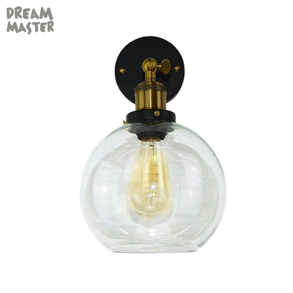 Loft Vintage Industrial Edison Wall Lamps Clear Glass Lampshade Antique Copper Wall Lights 110V 220V For Bedroom wall sconces Loft Vintage Industrial Edison Wall Lamps Clear Glass Lampshade Antique Copper Wall Lights 110V 220V For Bedroom wall sconces
