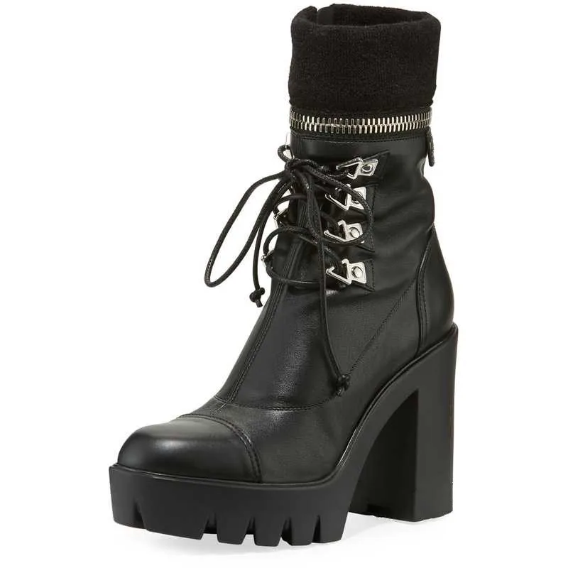 Chic Women Martin Boots British Black Platform Ankle Boots Waterproof  Punks Women's Motorcycle Boots Super High Heel Lady Shoes (2)