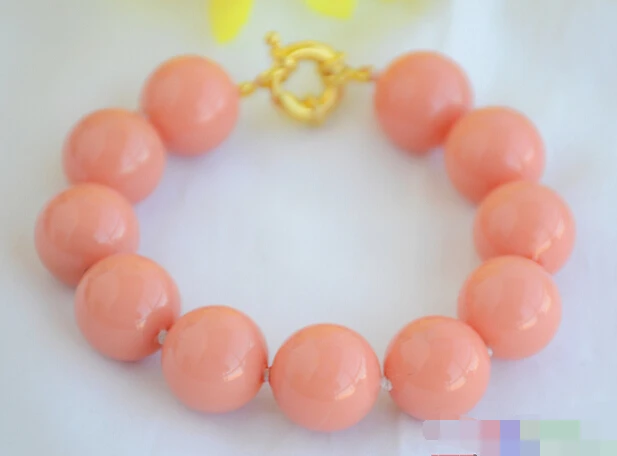 

12641 CORAL PINK ROUND SOUTH SEA SHELL PEARL BRACELET