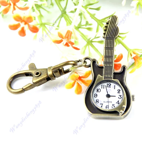 

Unique Retro Quartz Guitar Design Pocket Watch Key Chain Keyring