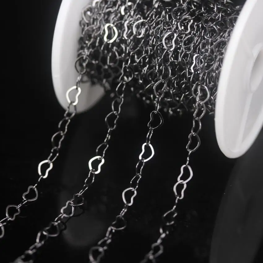 

New!! 5meters 4x6mm Plated Gun Black Copper Heart Charms Chokers Findings,Handmade Craft Necklace Bracelet Rosary Chains Jewelry