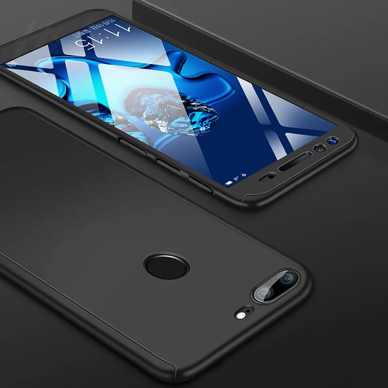 360 градусов полный чехол для телефона Huawei Nova 2 2s 3 3i 3e P смарт-экран протектор телефона крышка Honor V9 Play 10 Lite чехол - Цвет: Black
