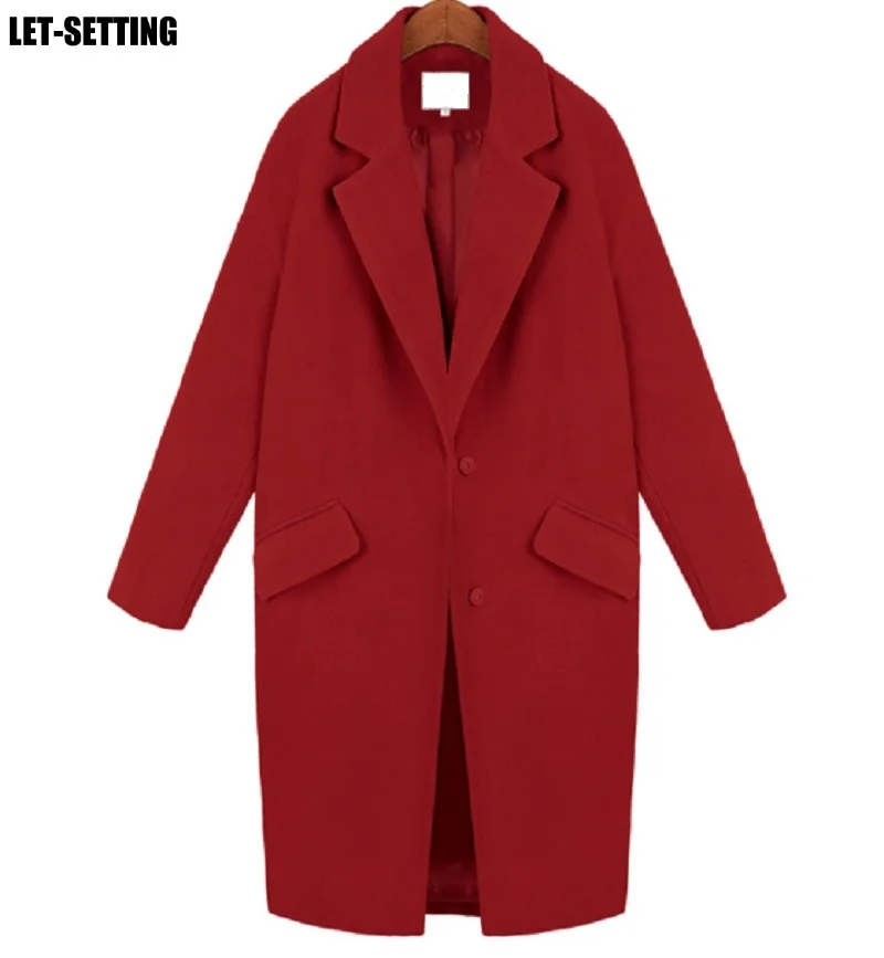 

slim blend woolen women outerwear spring autumn winter medium-long loose female overcoat S,M,L,XL,XXL,red,black,gray,dark blue,k