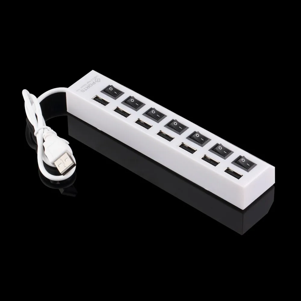 7 портов USB 2,0 концентратор высокой скорости 7-адаптер портов концентратор с выключателем питания для ноутбука ПК белый