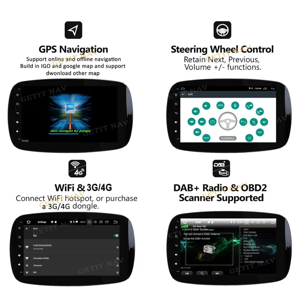 Excellent Android 9 Car Stereo Radio no DVD multiplayer for Benz Smart Fortwo 2016 2017 2018  Radio wifi BT Head Unit GPS navigation 2