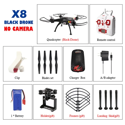 SYMA X8W X8HG X8HW Квадрокоптер с дистанционным управлением Drone без каких-либо Камера 2,4G 6-осевой Радиоуправляемый вертолет может поместиться Gopro/Xiaoyi/SJCAM VS MJX B3 B6 - Цвет: X8W Black 1Battery