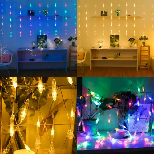 

String Fairy Net Wall Lights Hanging Snow Curtain Tree Party Wedding Out/Indoor
