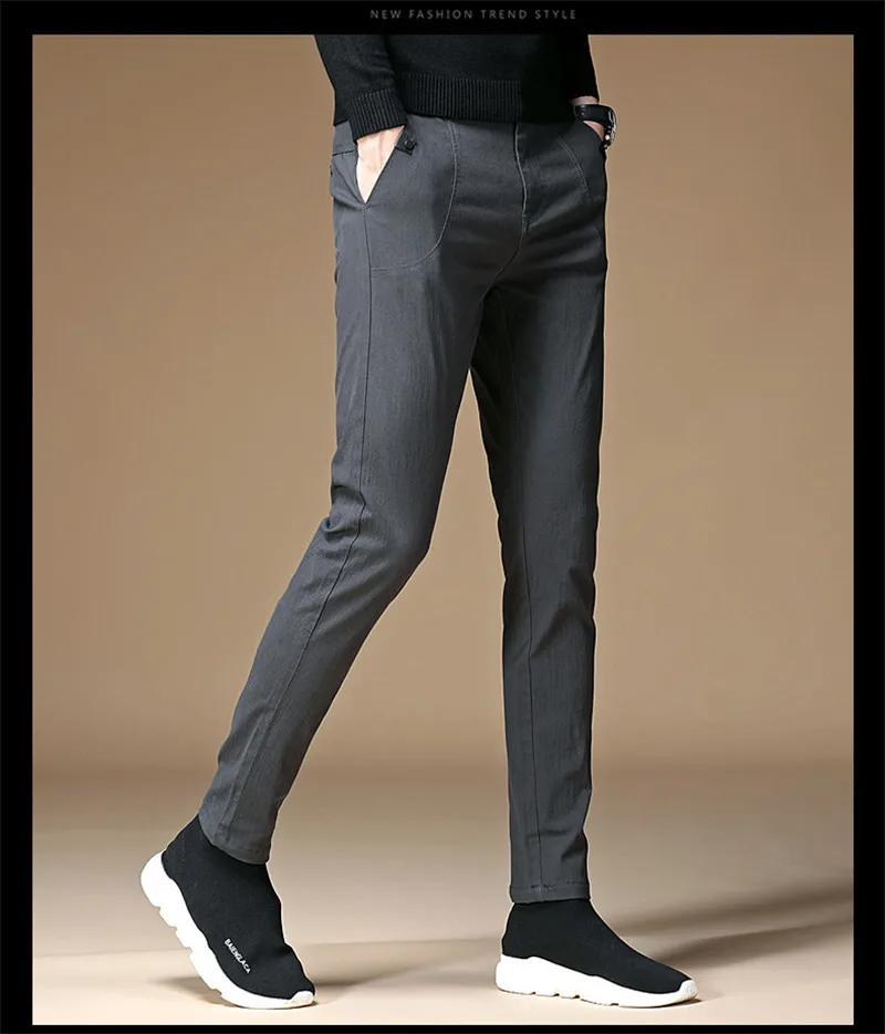 New 2018 Mens Casual Pants Fashion Business Male Cotton Slim Pant Straight Trousers Long Pants Solid Color 28-42 (16)