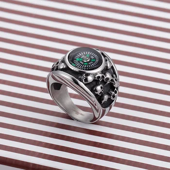 

New creative stainless steel ring new titanium steel compass ring retro skeleton ring wholesale