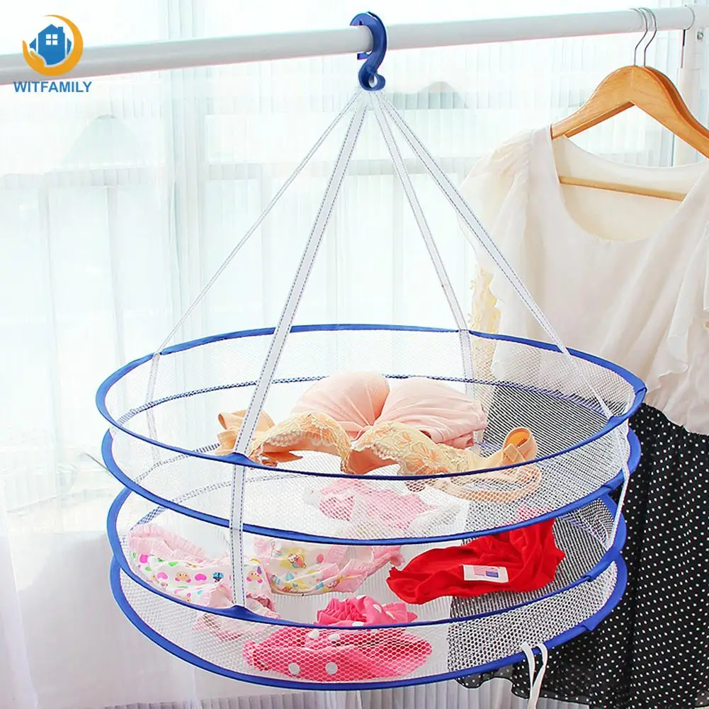 

2 Layers Clothes Drying Rack Folding Hanging Hanger Clothes Laundry Underwear Basket Dryer Net Bags Drying Laundry Bag