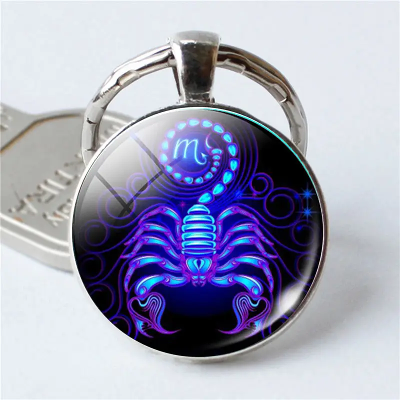 12 Zodiac Sign Keychain Sphere Astrology Crystal Key Rings Scorpio Leo Aries Constellation Birthday Gift for Women and Mens