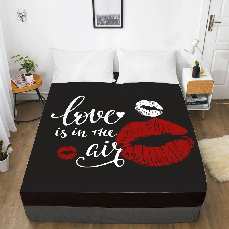  3D HD Digital Printing Custom Bed Sheet With ElasticFitted Sheet Twin KingBlakc Sexy Lip Bedding Ma