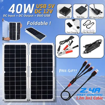 

LEORY 40W 14V 2.8A Waterproof Solar Panel Charger USB Portable Foldable Monocrystalline Solar Cell with Car Charger