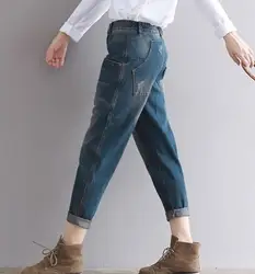 2017 бренд сезон: весна–лето Для женщин Свободные Винтаж Джинсы Брюки для Женская мода джинсовые Street штаны свободного кроя джинсы XXXL