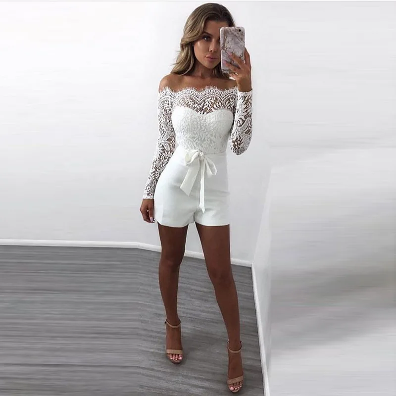 2021 LASPERAL Sexy Lace Off Shoulder Womens Jumpsuit Patchwork Bodycon ...