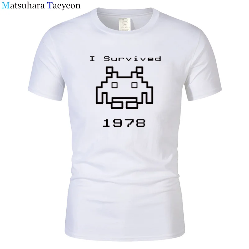 Я Выжил 1978 Для мужчин Футболки игровой футболки видео игры космическими захватчиками инопланетянин мастер nerd поп-культуры atari Роман t137 - Цвет: 1