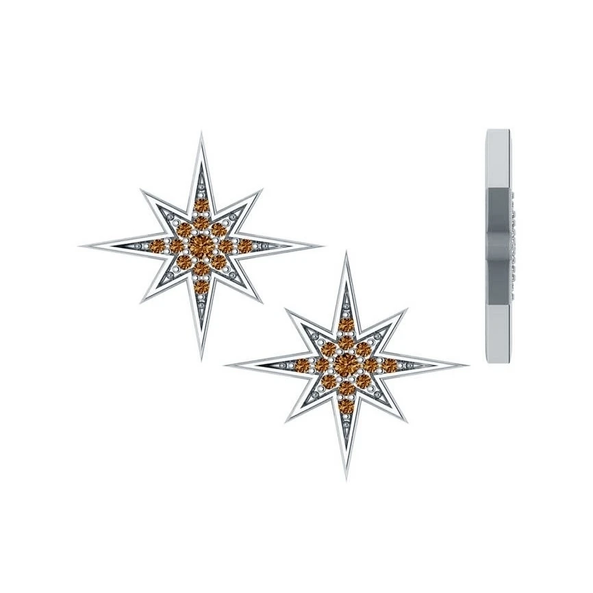 .16ctw Starburst Citrine Earrings in 14K White Gold