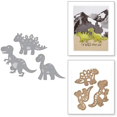 

Ufurty Three Dinosaurs Metal Cutting Dies Stamp Stencil for DIY Scrapbooking Photo Album Embossing Decorative Craft Die