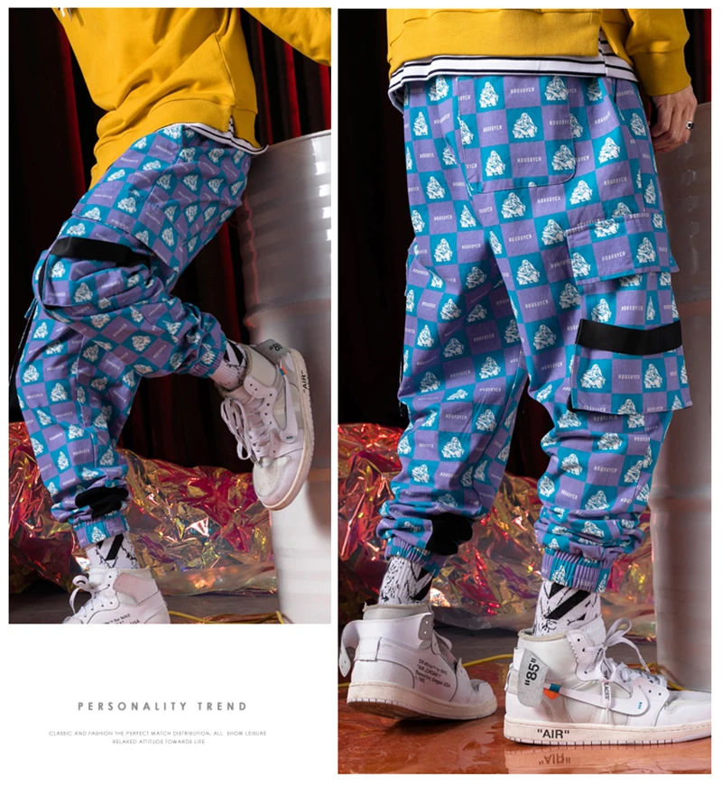 Purple Skateboard Color Pants Men Cotton Camo Hip Hop Fashion Cargo Pants  (13)