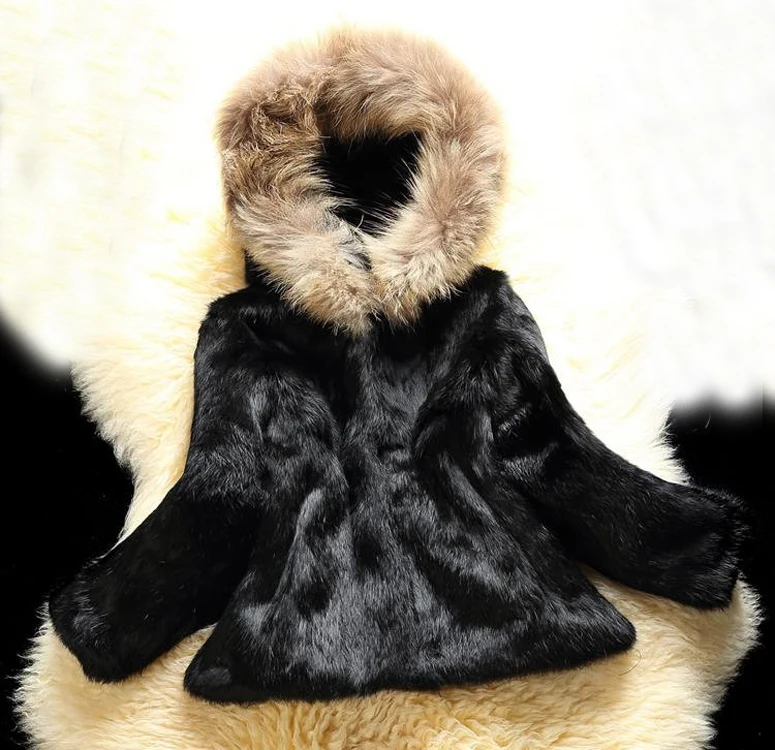 

2019 New Fashion 100% Genuine Full Rabbit Fur Coat Real Raccoon Fur Hood Jacket Factory Wholsale Customize Big Size Fur KSR50