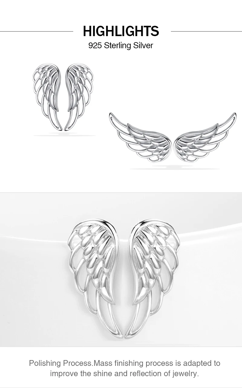 Strollgirl Genuine 925 Sterling Silver Earrings Hollow Feather Fairy Wings Stud Earrings for Women Fashion Jewelry gifts