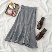 Для женщин клетчатая юбка лето Для женщин Корейский нестандартное платье с юбкой-годе Офисная Женская юбка годе/Русалка оборками Империя