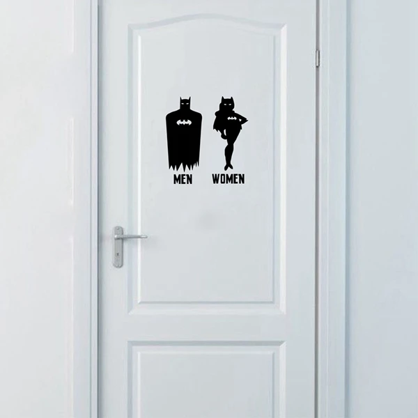 Мультяшная наклейка на дверь туалета с Бэтменом Бэтвумен детская виниловая наклейка на дверь туалета креативная художественная Фреска WC знак украшения - Цвет: High 19cm Black Two