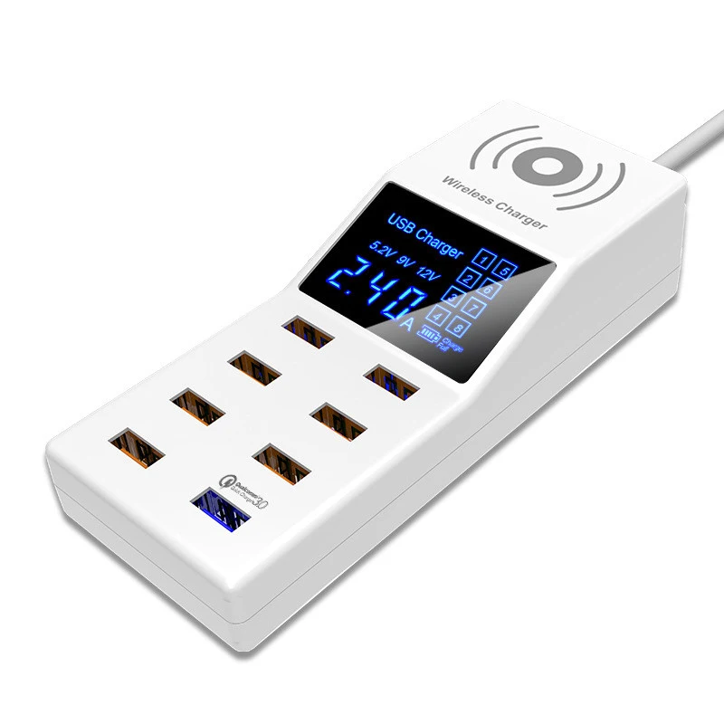 QI Wireless Charger Quick Charge 3.0 Led Display 8-Port Smart USB Charger Power Adapter For Xiaomi Samsung iPhone Fast Charger QI Wireless Charger Quick Charge 3.0 Led Display 8-Port Smart USB Charger Power Adapter For Xiaomi Samsung iPhone Fast Charger