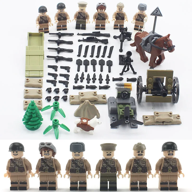

6PCS World War 2 Soviet army Army Soldiers counterattack Building Blocks Military weapon Toys LegoINGlys Figures Toys Children
