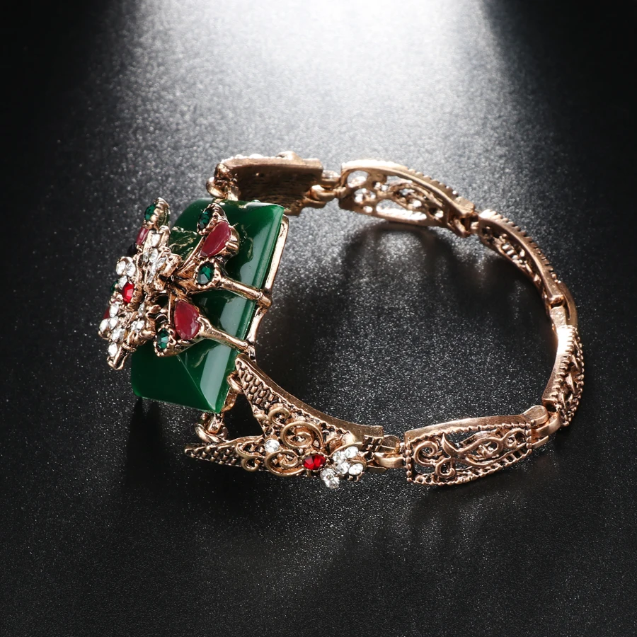 Мода 4 цвета большой камень кристалл цветок браслеты для женщин Винтаж Античное золото индийские ювелирные изделия турецкий браслет