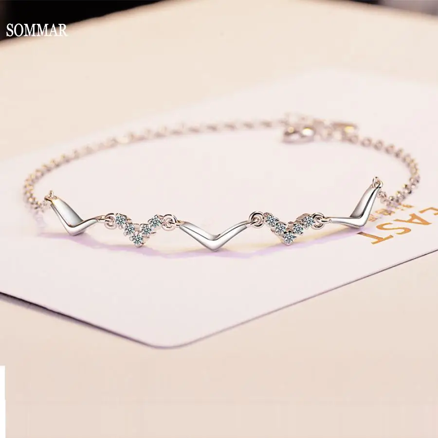 

Sommar Simple Fashion 925 sterling Silver arm chain Wave Bracelet For Women CZ Zircon Jewelry pulseira feminina S-B148