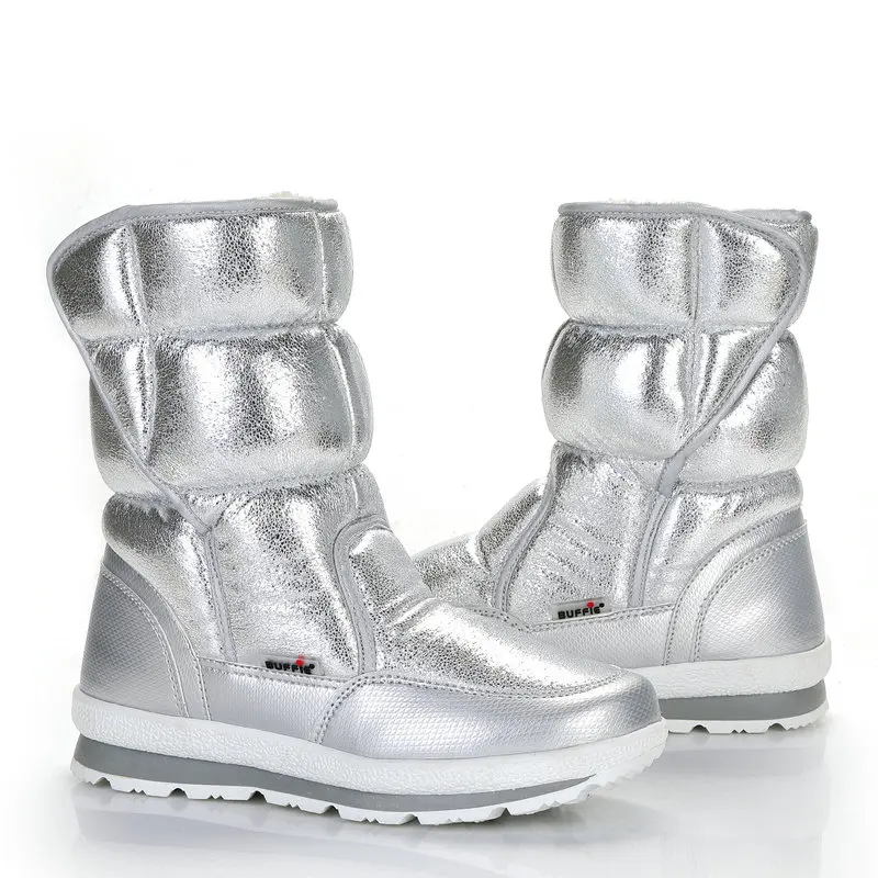 Women Silver Color Winter Snow Boots Fur Insole Lady Warm Shoes Girl Fashion Mid-High Nice Looking women snow boots