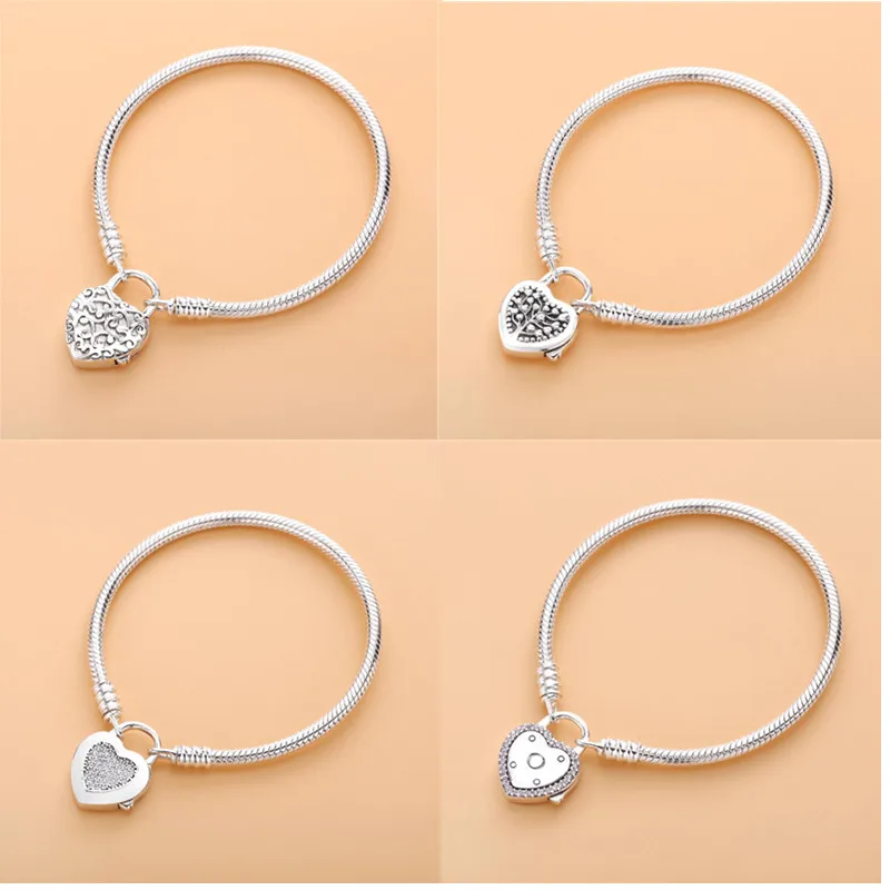 

High Quality Popular 925 Real Silver Classic Logo Round And Heart Clasp Pandora Bracelet Fitting European Famous Bracelet