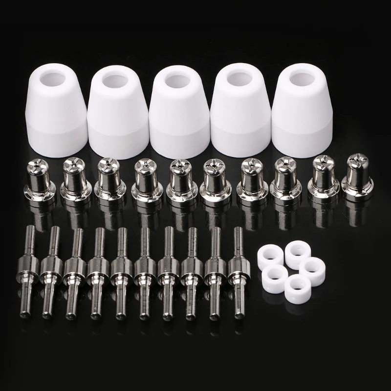 30pcs Plasma Cutter Consumables Extended Nickel-Plated Electrodes Nozzles For LG-40 PT-31 Torch CUT40 312 Cutting Machines