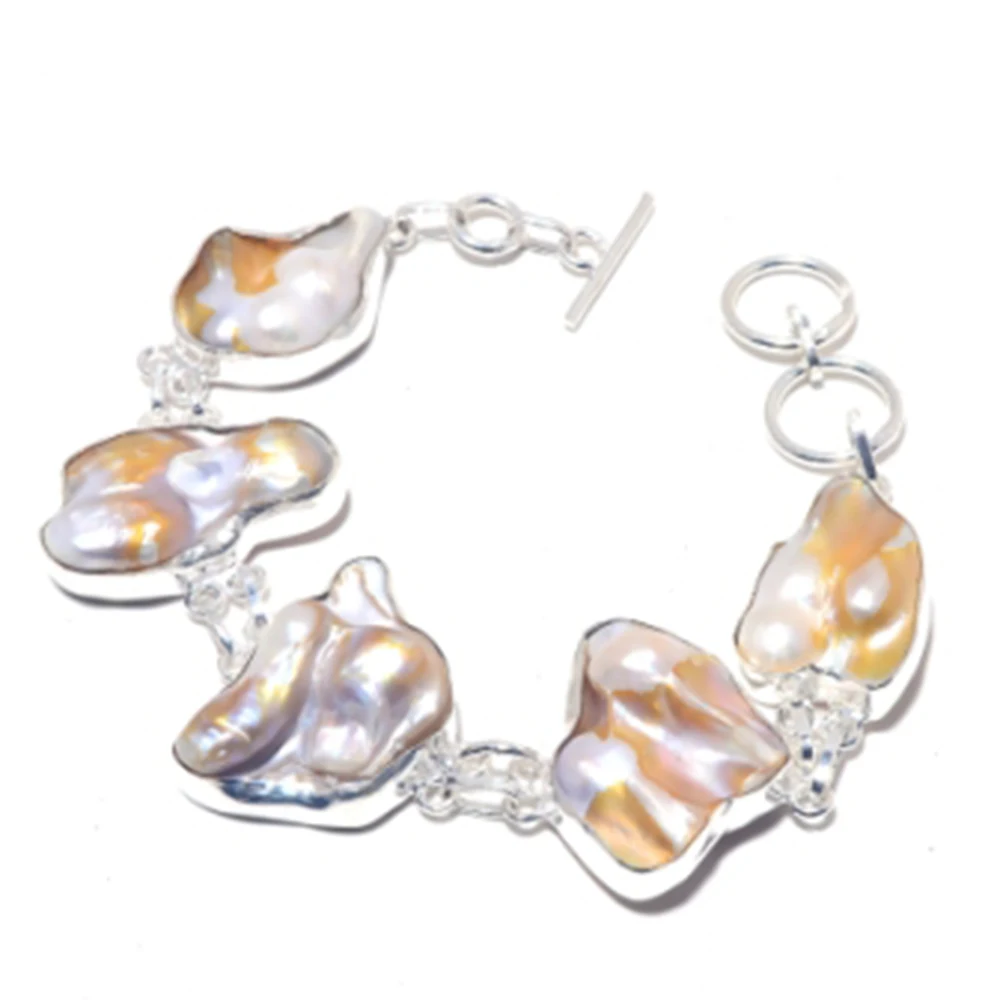 

Biwa Pearls Bracelet Silver Overlay over Copper, 22cm , B3897