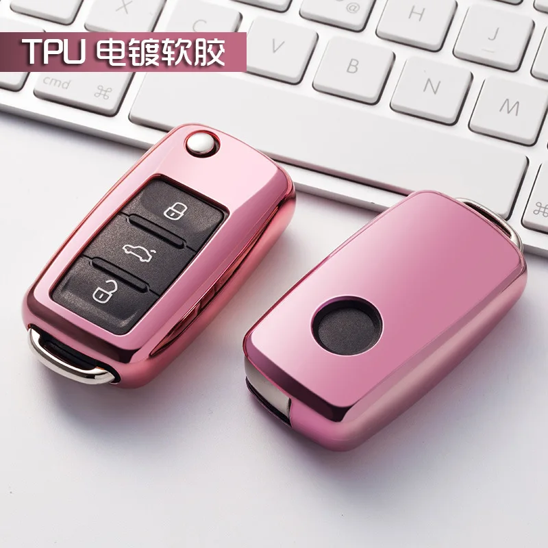 A-Pink Износостойкий мягкий чехол для автомобильного ключа из ТПУ для Volkswagen VW Passat Golf Jetta Bora Polo Sagitar Tiguan чехол для автомобильного ключа без ключа - Название цвета: A-Pink